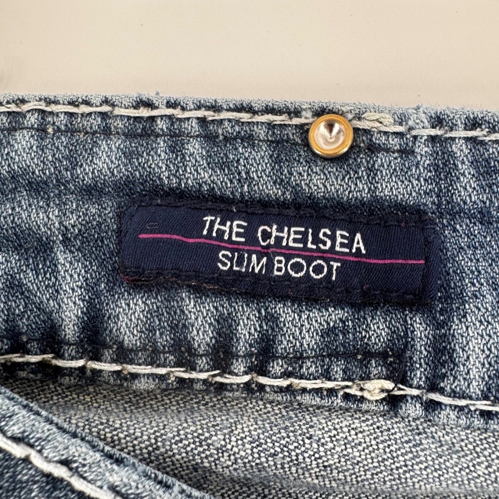 Vigoss‎ Chelsea Slim Boot Jeans Blue Contrast Stitch Bling Size 15/16 L35 (L32) - Picture 6 of 16